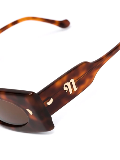 Shop Nanushka Tortoise Rectangle-frame Sunglasses In Brown