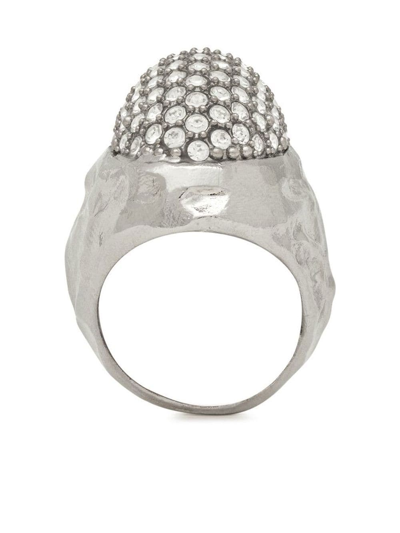 Shop Saint Laurent Crystal-embellished Ring In Silver