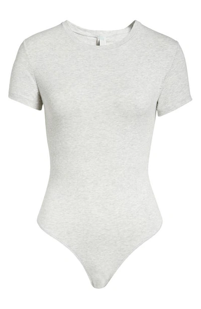 Shop Skims Stretch Cotton Jersey T-shirt Bodysuit In Light Heather Grey