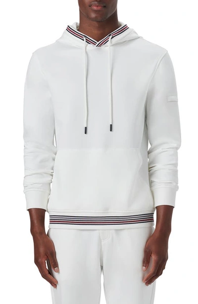 Shop Bugatchi Stripe Trim Cotton Blend Hoodie In Chalk