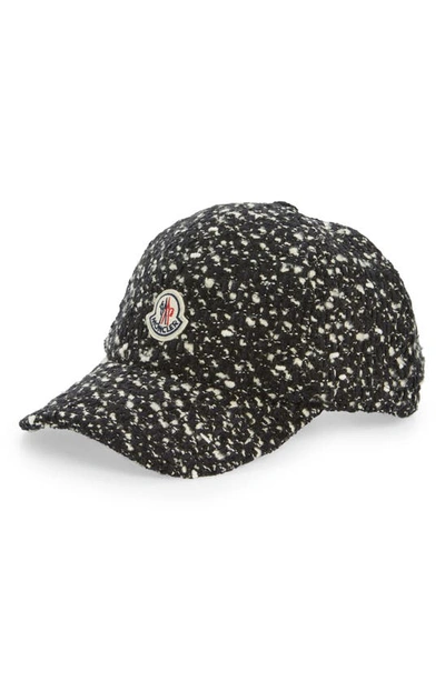 Shop Moncler Tweed Logo Baseball Cap In Black