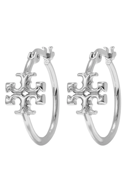 Shop Tory Burch Eleanor Small Hoop Earrings In Tory Silver