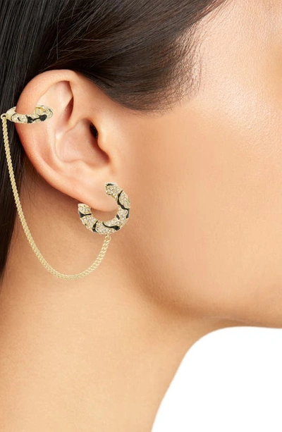 Demarson Phoenix Convertible Asymmetric Earrings In 12k Shiny Gold/zebra Pave