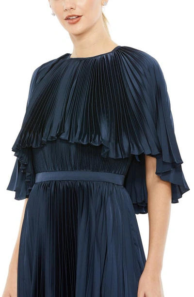 Shop Mac Duggal Pleated Capelet Satin Cocktail Dress In Midnight