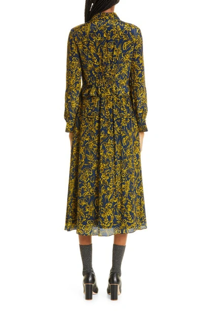 Shop Jason Wu Floral Print Long Sleeve Shirtdress In Navy/ Honeysuckle