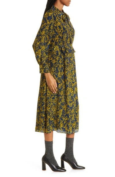 Shop Jason Wu Floral Print Long Sleeve Shirtdress In Navy/ Honeysuckle