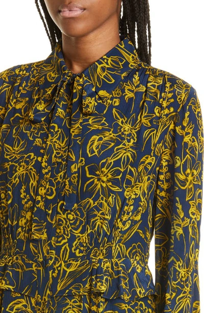 Shop Jason Wu Floral Print Long Sleeve Shirtdress In Navy/ Honeysuckle