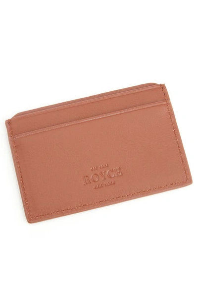 Royce New York Personalized Rfid Leather Card Case In Tan- Silver Foil