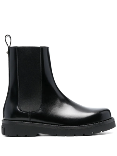 Shop Valentino Leather Chelsea Boots In Black