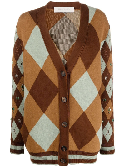 Shop Golden Goose Argyle-check Knit Cardigan In Brown