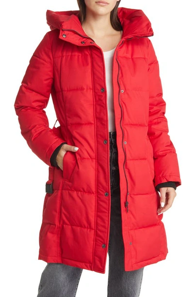 Shop Sam Edelman Belted Longline Puffer Jacket In Red