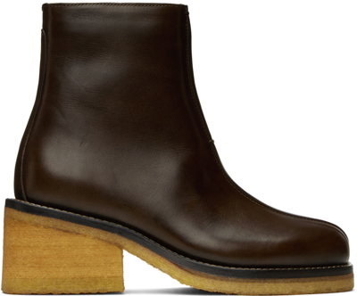 Shop Lemaire Brown Piped Ankle Boots In Br440 Mushroom