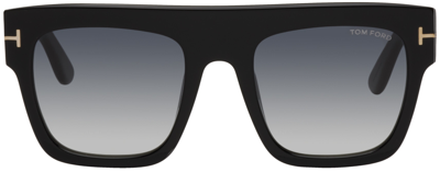 Shop Tom Ford Black & Gray Renee Sunglasses In 01b Shiny Black/grad