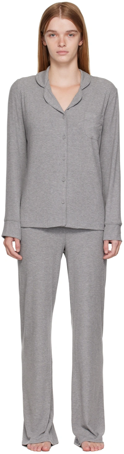 Shop Skims Gray Soft Lounge Shirt & Lounge Pants Set In H Grey