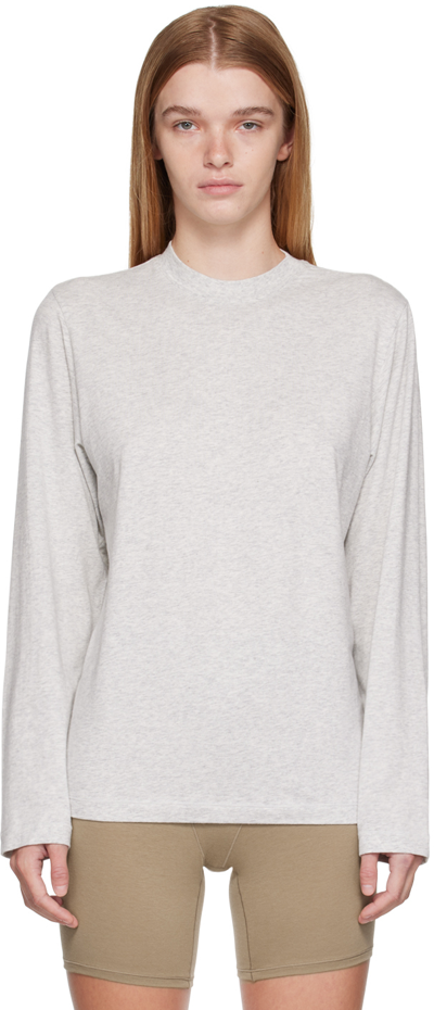 Shop Skims Gray  Boyfriend Sleep Long Sleeve T-shirt In Light Heather Grey
