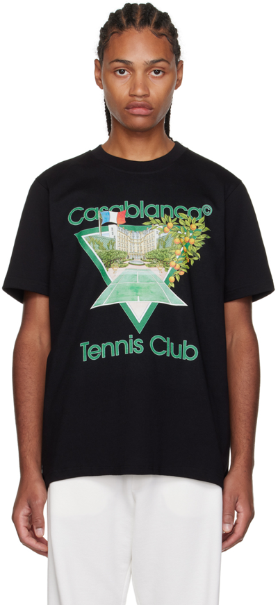 Shop Casablanca Ssense Exclusive Black Tennis Club Icon T-shirt In Black Jersey Tennis