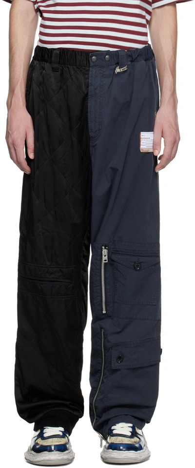 Shop Miharayasuhiro Black & Navy Half-quilting Military Trousers