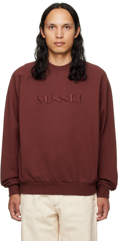 Shop Sunnei Burgundy Embroidered Classic Sweatshirt In T008 Bordeaux