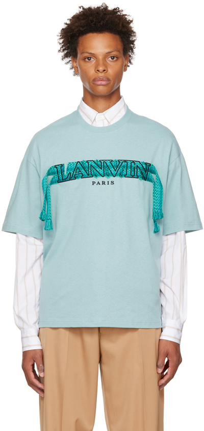 Shop Lanvin Blue Curb Lace T-shirt In 17 Bluish Grey