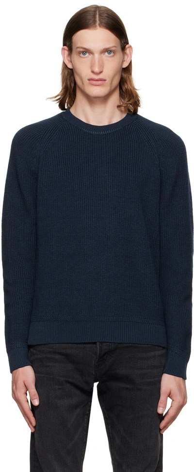 Shop Tom Ford Navy Ribbed Sweater In 104 Navy
