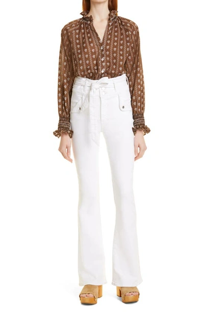 Shop Veronica Beard Giselle Belted High Waist Slim Flare Jeans In White