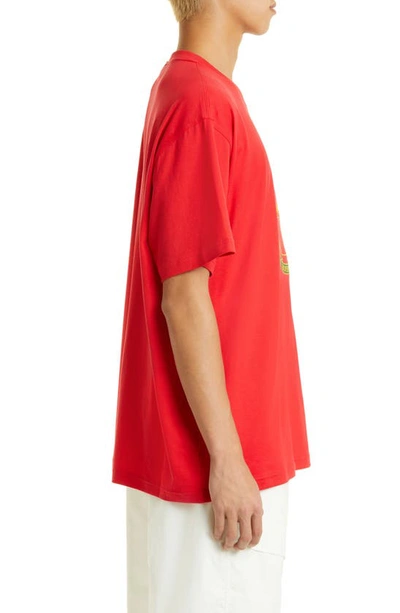 Shop Burberry Purley Embroidered Stretch Cotton Logo Tee In Bright Red