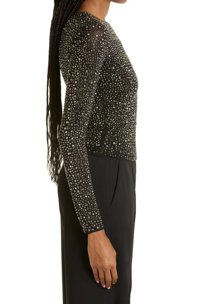 Shop Alice And Olivia Delaina Embellished Long Sleeve Top In Black / Gunmetal