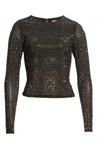 Shop Alice And Olivia Delaina Embellished Long Sleeve Top In Black / Gunmetal