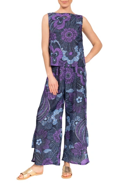 Shop Everyday Ritual Piper Wide Leg Sleeveless Cotton Pajamas In Midnight Garden