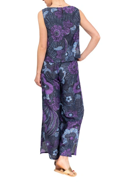 Shop Everyday Ritual Piper Wide Leg Sleeveless Cotton Pajamas In Midnight Garden