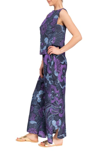 Shop Everyday Ritual Piper Wide Leg Sleeveless Cotton Pajamas In Midnight Garden