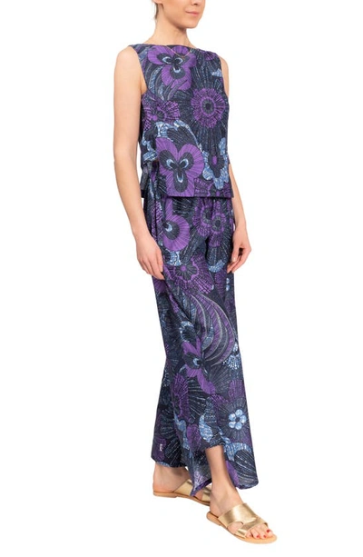 Everyday Ritual Piper Wide Leg Sleeveless Cotton Pajamas In Midnight Garden
