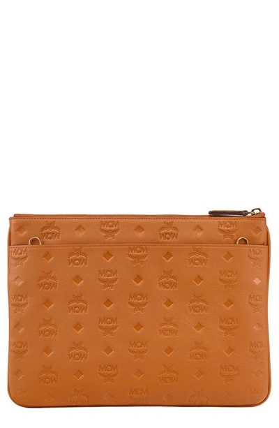 Shop Mcm Klara Monogram Leather Crossbody Pouch In Roasted Pecan