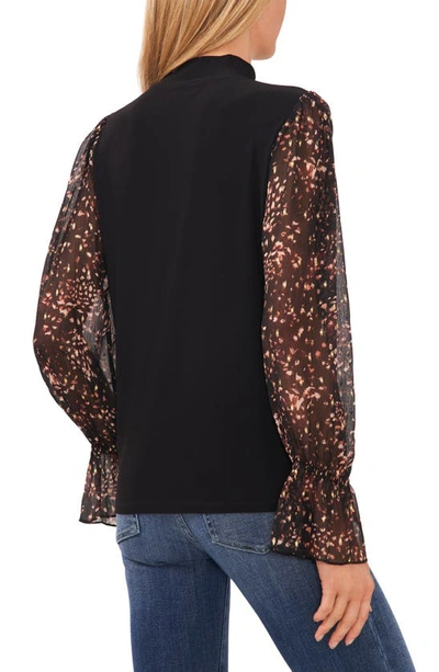 Cece Womens Printed Metallic Turtleneck Top In Rich Black