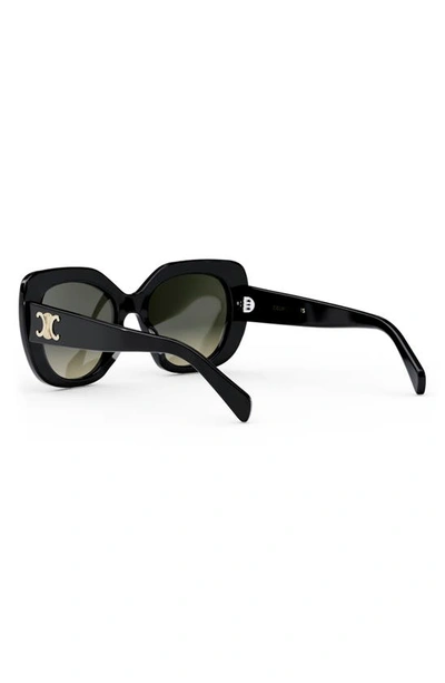 Shop Celine Triomphe 55mm Rectangular Sunglasses In Shiny Black / Gradient Brown