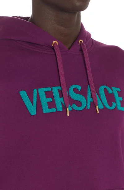 Shop Versace Varsity Patch Cotton Logo Hoodie In Iv830 Turquoise