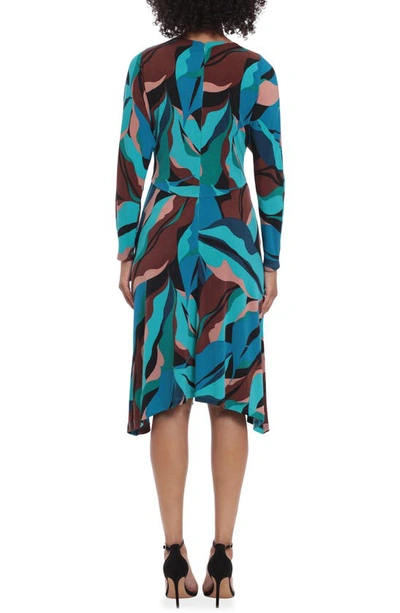 Shop Donna Morgan For Maggy Print Long Sleeve Matte Jersey Dress In Black/ Teal