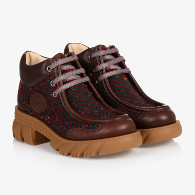 Shop Gucci Brown Leather Lace-up Boots