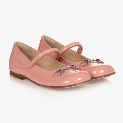 Shop Gucci Girls Pink Leather Ballerina Shoes