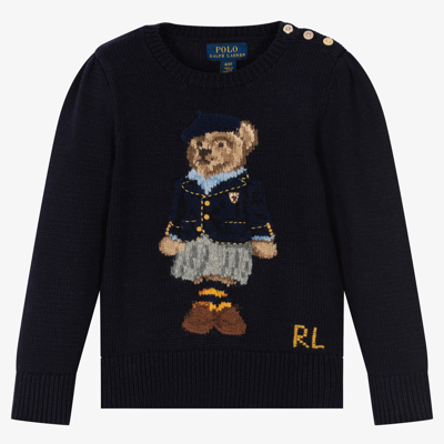 Polo Ralph Lauren Girls Blue Polo Bear Sweater In Blue