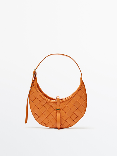 Massimo Dutti Braided Leather Mini Shoulder Bag In Tangerine ModeSens