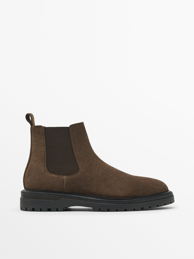Shop Massimo Dutti Split Suede Chelsea Boots In Brown