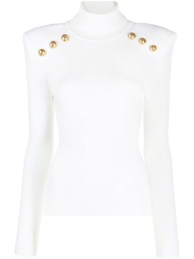 Balmain Gold-tone Buttons Sweater In Bianco