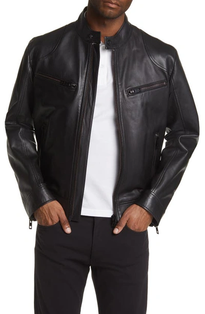 Hugo Boss Malton Leather Zipped Jacket In Black | ModeSens