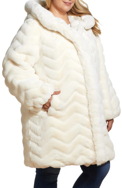 Gallery Hooded Faux Fur Jacket In Cream