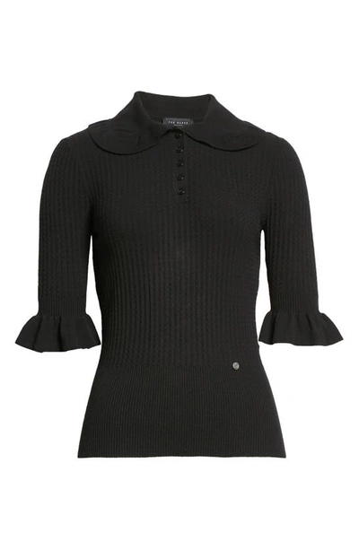 Ted Baker Kebella Oversize Collar Polo Sweater In Black | ModeSens