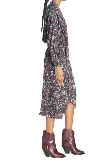 Shop Isabel Marant Étoile Okleya Long Sleeve Floral Midi Dress In Black