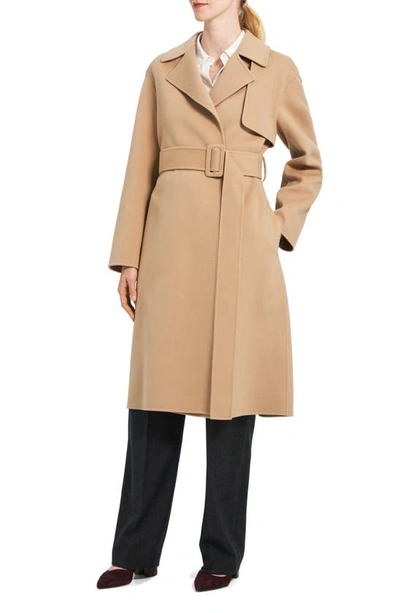 Shop Theory Longline Wool & Cashmere Wrap Trench Coat In Palomino