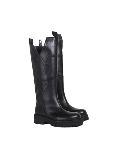 Shop Dondup Leather Boot Stivale In Black