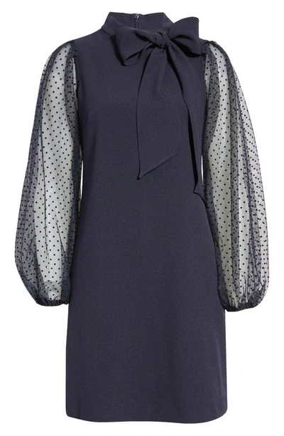 Shop Vince Camuto Bow Neck Long Sleeve Shift Dress In Navy